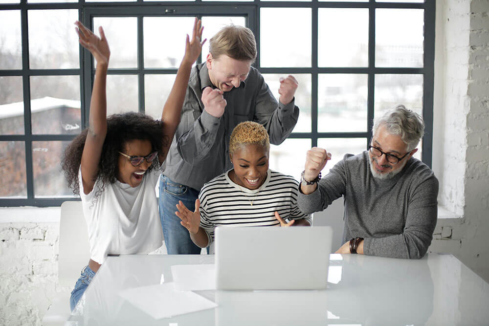 Team members engaging in a virtual team-building session