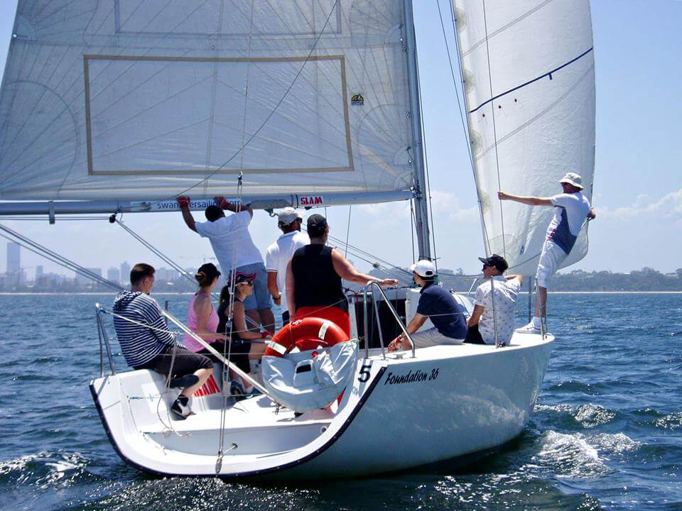 sailing-team-building-sydney-regatta-teams-racing Teams racing yachts during a sailing team building event on Sydney Harbour